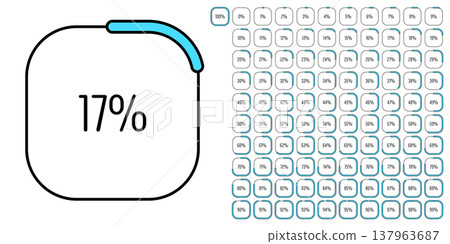 Set of rectangle percentage diagrams meters from 0 to 100 ready-to-use for web design, user interface (UI) or infographic - indicator with blue 137963687