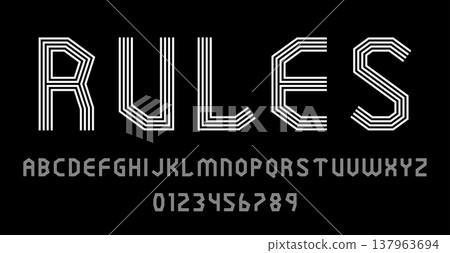 Set of alphabets font letters and numbers modern abstract design with lines vector illustration 137963694