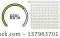 Set of circular sector arc percentage diagrams meters progress bar from 0 to 100 ready-to-use for web design, user interface UI or infographic - indicator with green 137963701