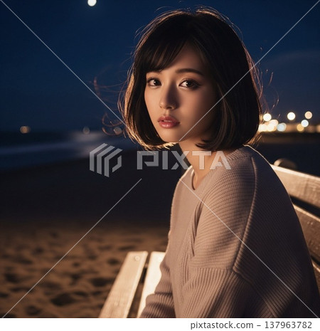 A woman gazing at the illuminations. 137963782