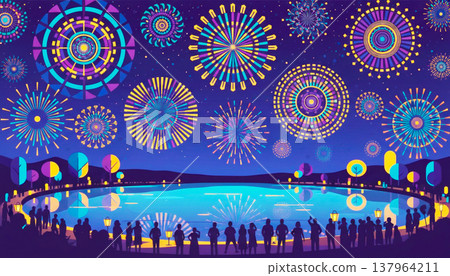 Fireworks display with geometric patterns 137964211