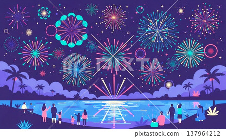 Fireworks display with geometric patterns 137964212