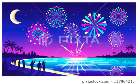 Fireworks display with geometric patterns 137964213
