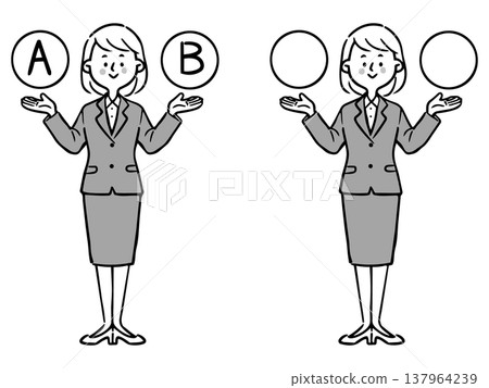 選項 A 和 B：年輕女性上班族，全身像，向量圖（單色） 137964239