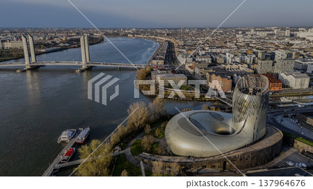 FRANCE, GIRONDE, BORDEAUX, AERIAL VIEW OF THE CITE DU VIN DESIGNED BY THE ARCHITECTS OF THE XTU FRANCE, GIRONDE, BORDEAUX, AERIAL VIEW OF THE CITE DU VIN DESIGNED BY THE ARCHITECTS OF THE XTU 137964676