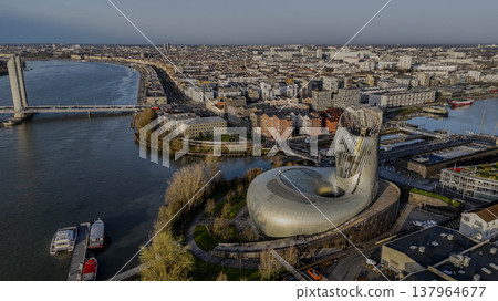 FRANCE, GIRONDE, BORDEAUX, AERIAL VIEW OF THE CITE DU VIN DESIGNED BY THE ARCHITECTS OF THE XTU FRANCE, GIRONDE, BORDEAUX, AERIAL VIEW OF THE CITE DU VIN DESIGNED BY THE ARCHITECTS OF THE XTU 137964677