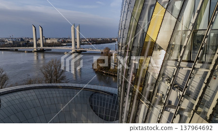 FRANCE, GIRONDE, BORDEAUX, AERIAL VIEW OF THE CITE DU VIN DESIGNED BY THE ARCHITECTS OF THE XTU 137964692