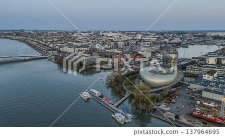 FRANCE, GIRONDE, BORDEAUX, AERIAL VIEW OF THE CITE DU VIN DESIGNED BY THE ARCHITECTS OF THE XTU 137964695