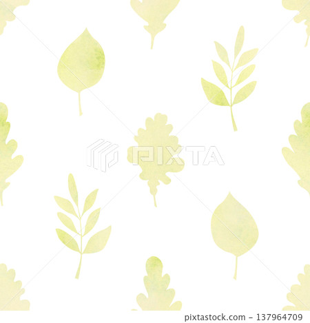 Soft watercolor autumn leaves seamless pattern with pastel botanical foliage. Vintage fall background for fabric or wrapping paper 137964709