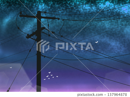 淺藍色的天空和電線桿 137964878