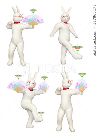 四組合成圖像，描繪了一個人形兔子在旋轉陀螺。 137965173