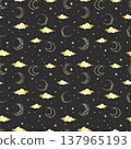 Golden Moon Clouds Stars Seamless Pattern 137965193