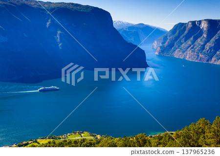 Fjord landscape Aurlandsfjord in Norway Fjord landscape Aurlandsfjord in Norway 137965236
