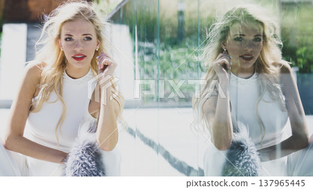 Woman wearing crop top and culottes 137965445