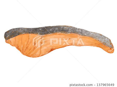 Illustration of grilled salmon in a bento box or as a side dish. 137965649