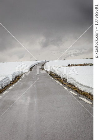 Aurlandsvegen mountain road between Aurland and Laerdal in Norway 137965691