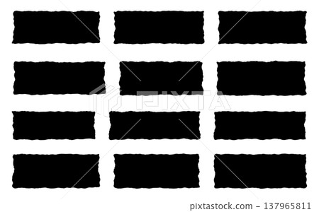 Shape paper frame with vector rectangle jagged and banner grunge background. Border edge box with black shape illustration and label square rough. Torn set shape with silhouette isolated vector 137965811