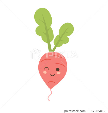 Food illustration vector for radish cartoon cute and design character happy. Plant leaf face for smile vegetable food and healthy isolated garden. Food red nature for radish green illustration 137965812