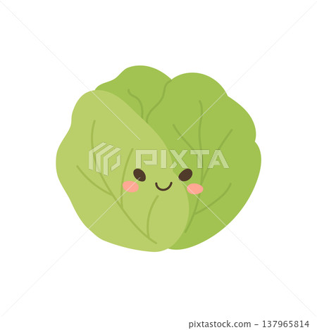 Cabbage character illustration with food vector cartoon for cute isolated happy. Smile icon vegetable with cabbage green face for funny farm children. Design salad cabbage with garden food plant 137965814