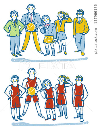 A sports exchange scene that transcends school boundaries, bringing together students in different uniforms. 137966186