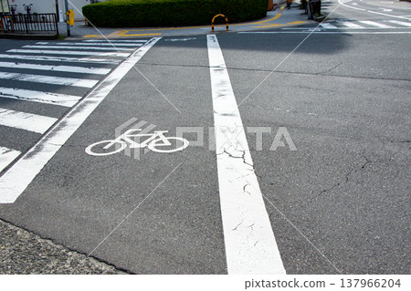 Bicycle crossing next to a pedestrian crossing Bicycle crossing next to a pedestrian crossing 137966204