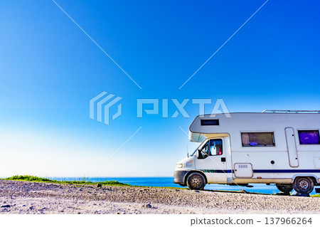 Rv caravan camping on sea shore Rv caravan camping on sea shore 137966264