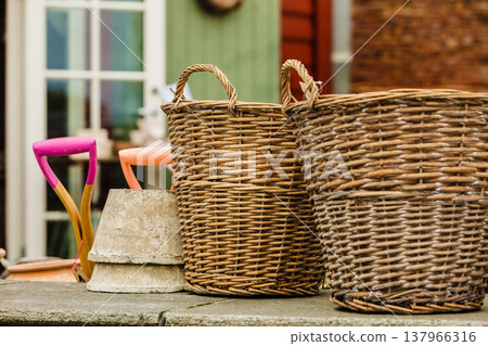 Big empty decorative wicker baskets 137966316
