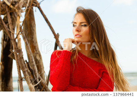 Portrait of gorgeous fashionable woman outdoor. Portrait of gorgeous fashionable woman outdoor. 137966441