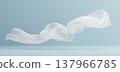 Sheer white chiffon fabric flowing in the wind on light blue background 3D render 137966785