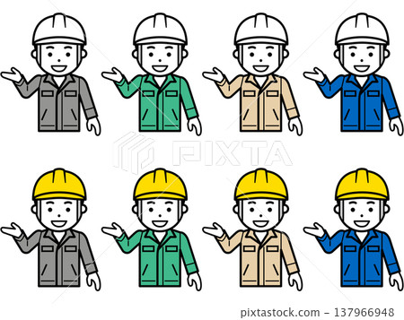 An icon of a man wearing a helmet and work clothes pointing and saying "This way." (Part 2) An icon of a man wearing a helmet and work clothes pointing and saying "This way." (Part 2) 137966948