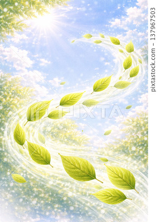 嫩葉/鮮綠系列：背景是一排排像風吹過的痕跡的嫩葉。 137967503