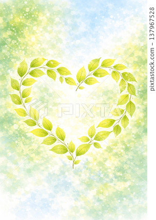 嫩葉/鮮綠系列：柔和的背景，葉子簇擁成心形。 137967528