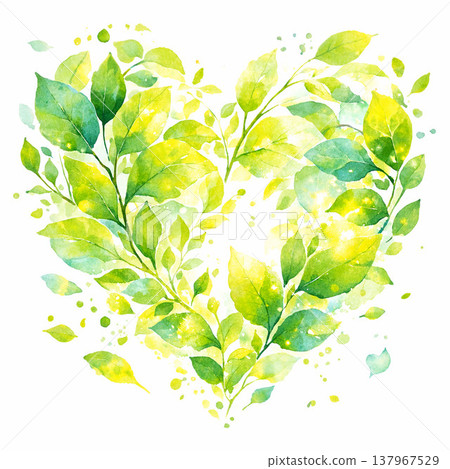 嫩葉/鮮綠系列：柔和的背景，葉子簇擁成心形。 137967529