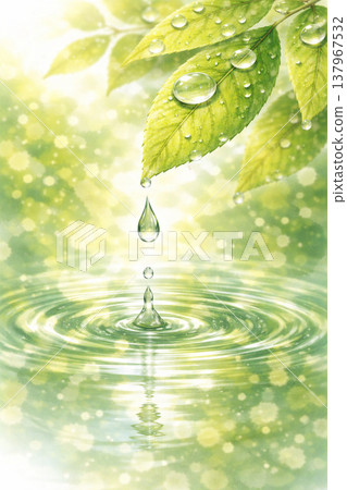 嫩葉/鮮綠系列：自然背景捕捉水滴落下的瞬間。 137967532