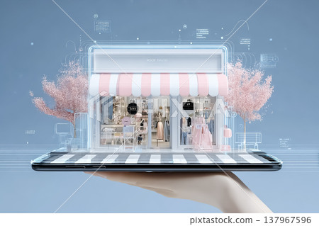 平板電腦上顯示的虛擬商店 | 人工智慧輔助商店管理和數位化客戶服務的圖片 137967596