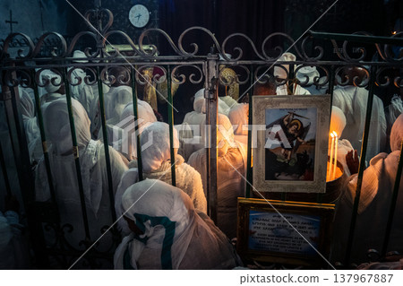 Ethiopian Coptic Christians praying in Jerusalem 137967887