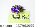English lettering "Thank you" and a mini bouquet 137968055