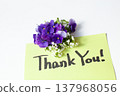 English lettering "Thank you" and a mini bouquet 137968056