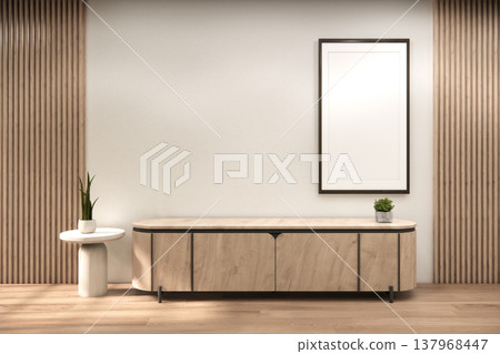 Modern Mock up japandi Cabinet wooden, japanese design on living room zen style, white wall background.3D rendering Modern Mock up japandi Cabinet wooden, japanese design on living room zen style, white wall background.3D rendering 137968447