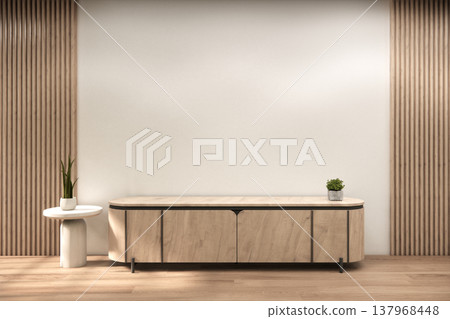 Modern Mock up japandi Cabinet wooden, japanese design on living room zen style, white wall background.3D rendering 137968448
