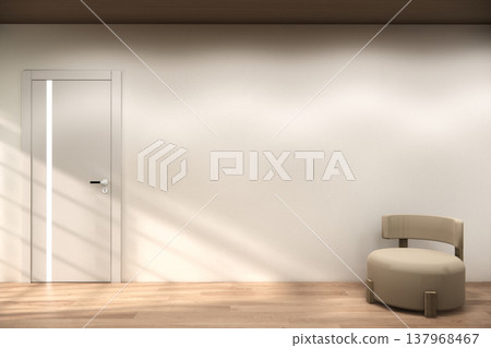 mini armchair on living room has arm chair, Mock up on wooden floor on white wall.3D rendering mini armchair on living room has arm chair, Mock up on wooden floor on white wall.3D rendering 137968467