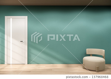 Empty room, Mock up on wooden floor on mint wall with plants and wall wooden design decoration.3D rendering Empty room, Mock up on wooden floor on mint wall with plants and wall wooden design decoration.3D rendering 137968468
