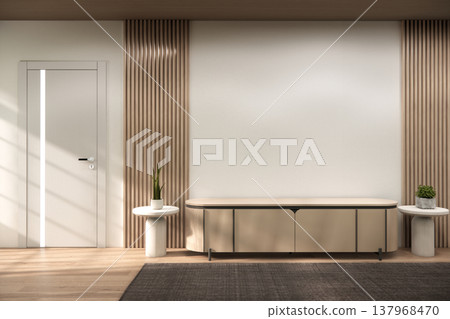 Modern Mock up japandi Cabinet wooden, japanese design on living room zen style, white wall background.3D rendering Modern Mock up japandi Cabinet wooden, japanese design on living room zen style, white wall background.3D rendering 137968470