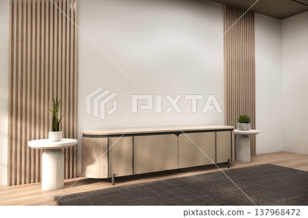 Modern Mock up japandi Cabinet wooden, japanese design on living room zen style, white wall background.3D rendering Modern Mock up japandi Cabinet wooden, japanese design on living room zen style, white wall background.3D rendering 137968472