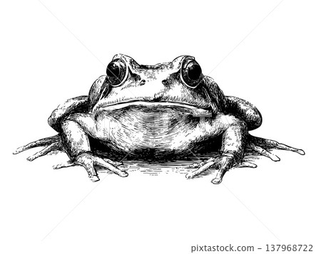 Frog Illustration Mascot Vintage Engraved Vector Amphibian Logo Design 137968722