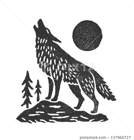 Wolf Howling at the Moon Icon Minimal Silhouette Vector Logo Night Wild Animal Symbol Wolf Howling at the Moon Icon Minimal Silhouette Vector Logo Night Wild Animal Symbol 137968727