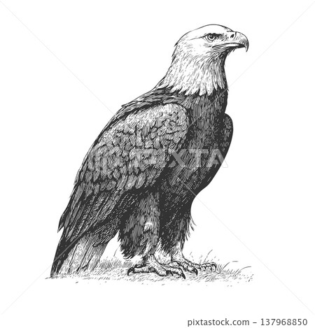 Eagle Illustration Tattoo Style Vintage Engraved Vector Fierce Bird of Prey Eagle Illustration Tattoo Style Vintage Engraved Vector Fierce Bird of Prey 137968850