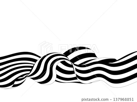 Abstract black and white volumetric ribbon with stripes in op-art style on clean white background for design. Eps 10 137968851