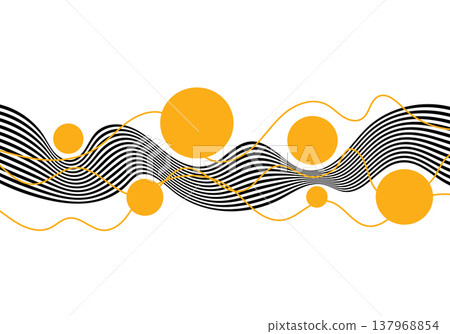 Abstract vector background with black wavy lines and orange circles on white background in op-art style. Eps 10 137968854