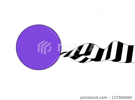 Abstract vector illustration with purple circle and curved striped ribbon in op-art style on white background. 137968860